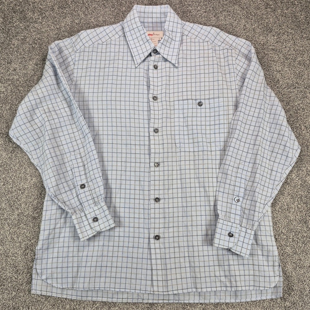 Ermenegildo Zegna Shirt Mens Medium Linen Blend Blue Check Button Up Made Italy
